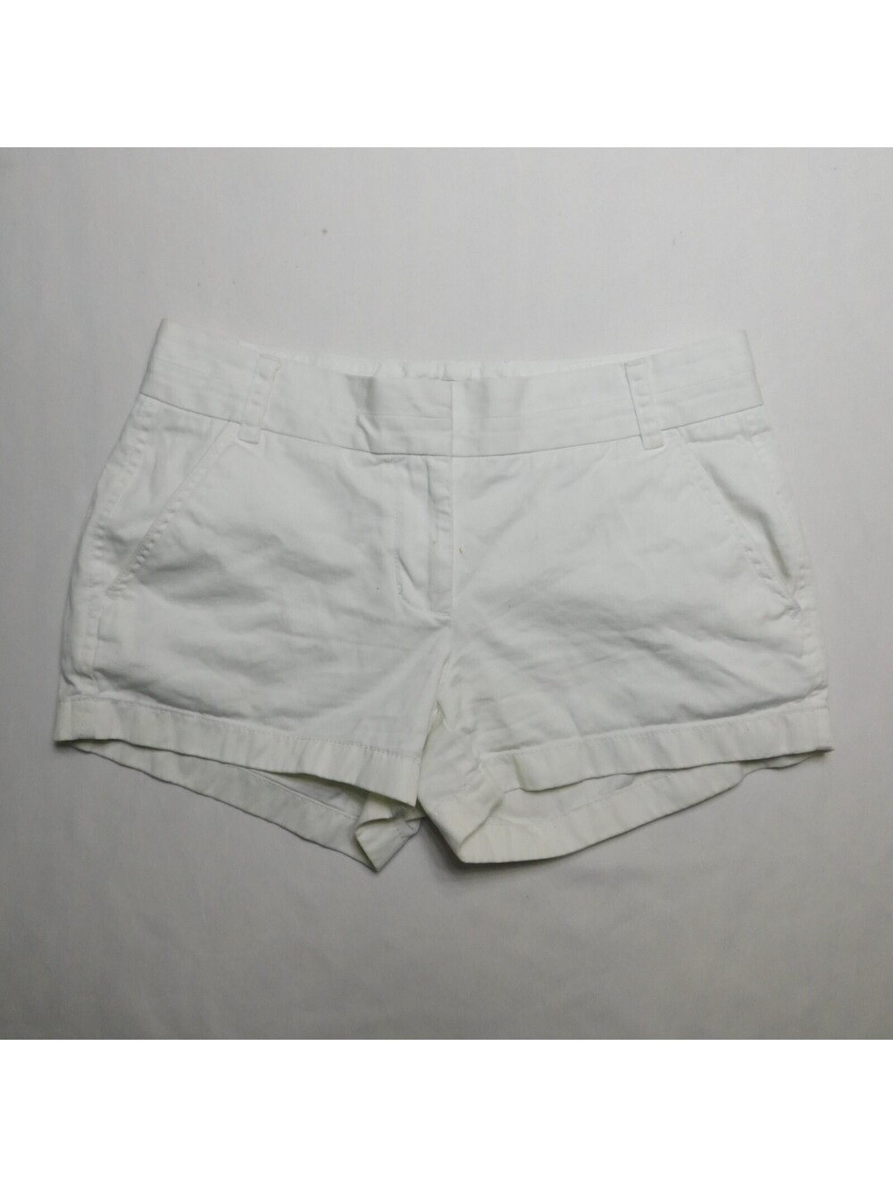 J.Crew Women's Chino Shorts Size 2 White Flat Front Casual Summer Cotton Mid Ris